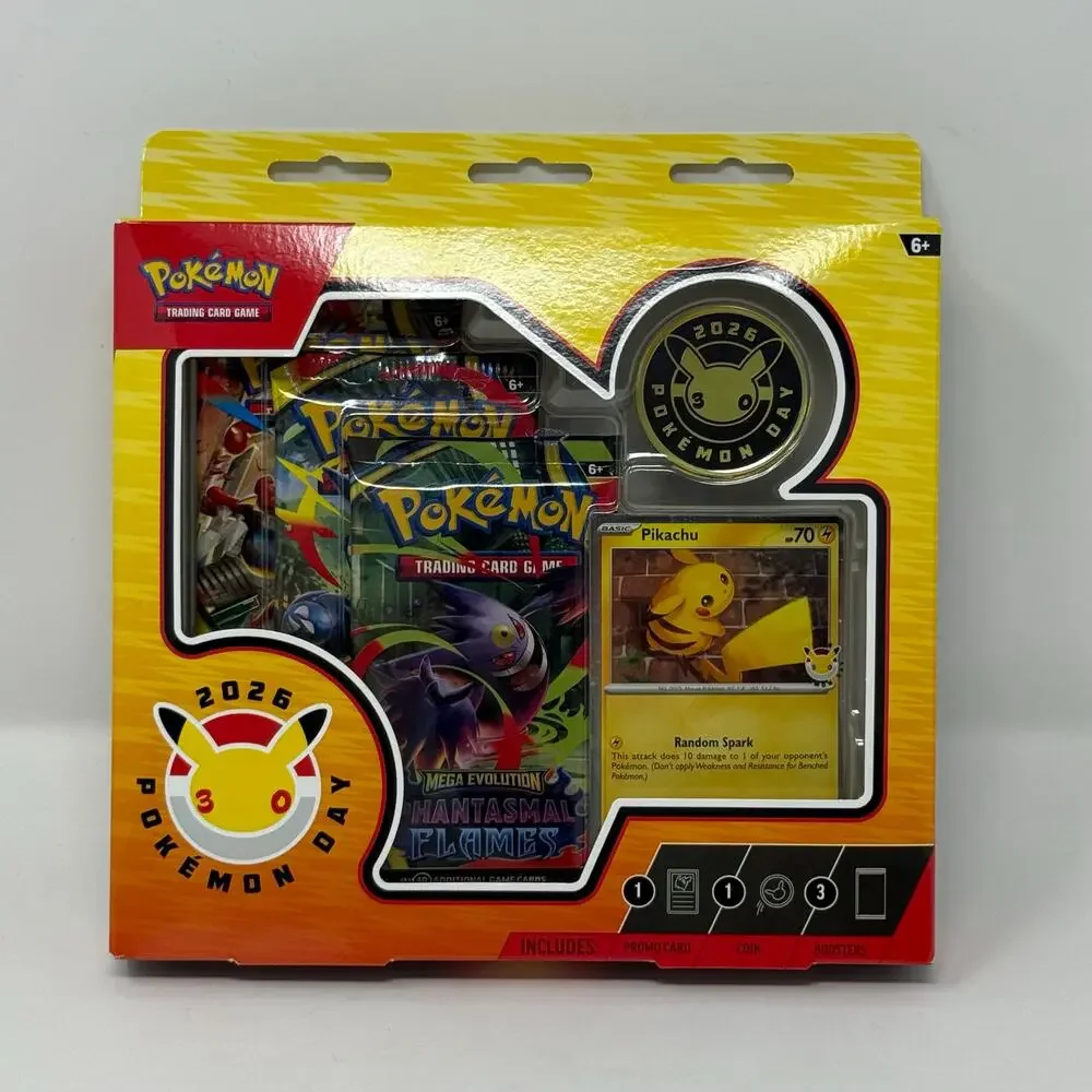 Pokemon TCG Pokemon Day 2026 Collection Box Pikachu Promo Coin 3 Booster Packs